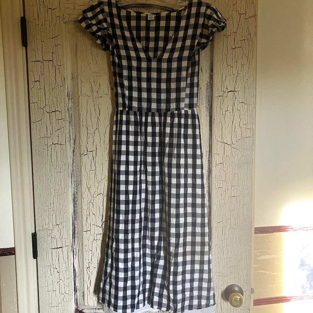 Short sleeved Old Navy Blue and white gingham dress with cute sleeve ruffles!